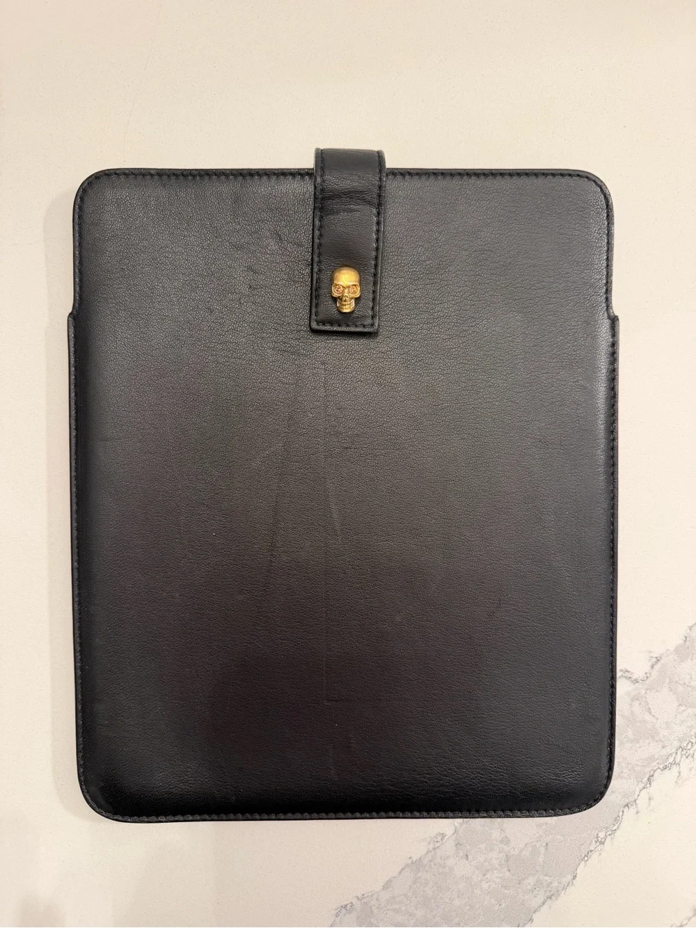 Alexander McQueen Leather iPad Sleeve with Gold Skull